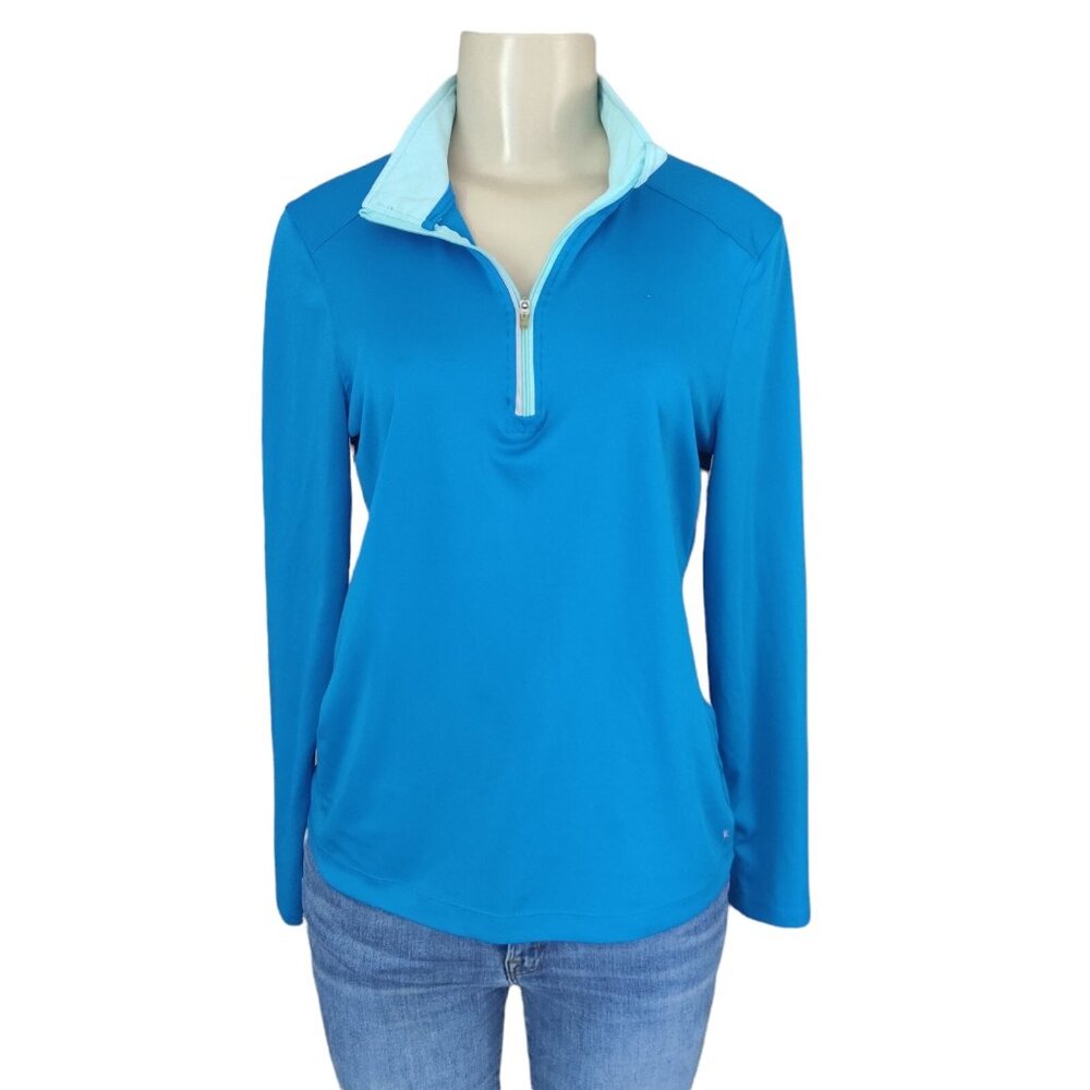 Danskin Now Women's Medium Blue 1/4 Zip Pullover Activewear Top Mock Neck L/S